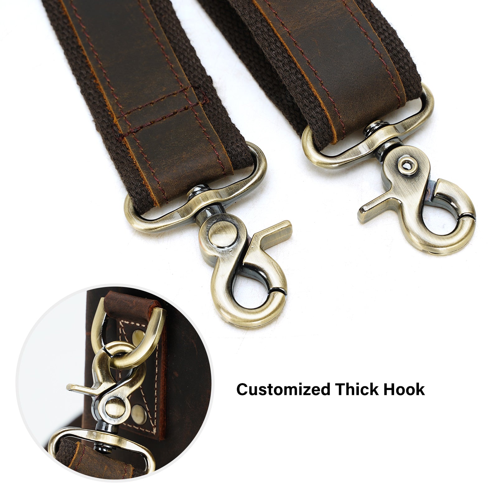 Polare Original Polare Full Grain Leather Adjustable Replacement Shoulder Strap with Metal Hook for Briefcase Messenger Shoulder Duffel Bag Dark Brown